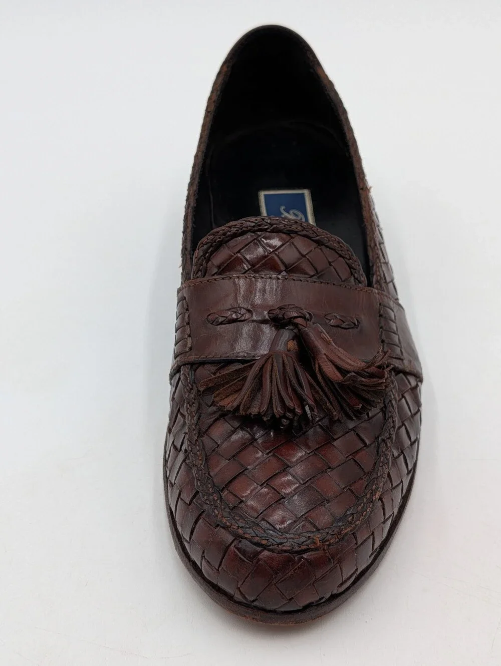 Bragano Size 10M Men's Oxblood-Brown Woven Leather Tassel Loafers Made in Italy